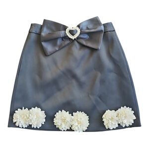 Peekskill California Black Satin Flower Applique Skirt w/ Bow Medium NWT